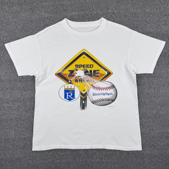 Vintage Kansas City Royals T-Shirt Men's Large White Speed Zone MLB Baseball 90s - Picture 1 of 8